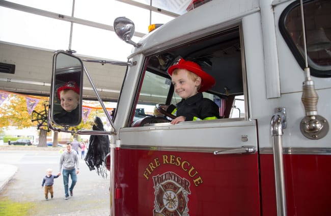 Five-year-old Ethan Finnerty is pictured at the 'Stay Bright on Fright Night' open day at Dún Laoghaire Fire Station.
