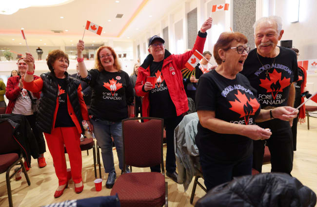 Supporters pictured at a pro-Canada watch party in Edmondon, Alberta.