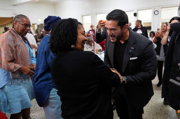Abdul El-Sayed greets supporters during a campaign event Wednesday 14 October.