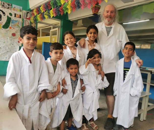 Ben Hennesy is one of the small team of volunteers travelling with O'Rourke. He's pictured here with children who visited the TIAFI centre in Izmir previously.